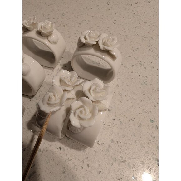 Set of 8 Genuine Bone China 3D Rose Napkin Rings The Beachcombers Holiday party - Picture 8 of 16